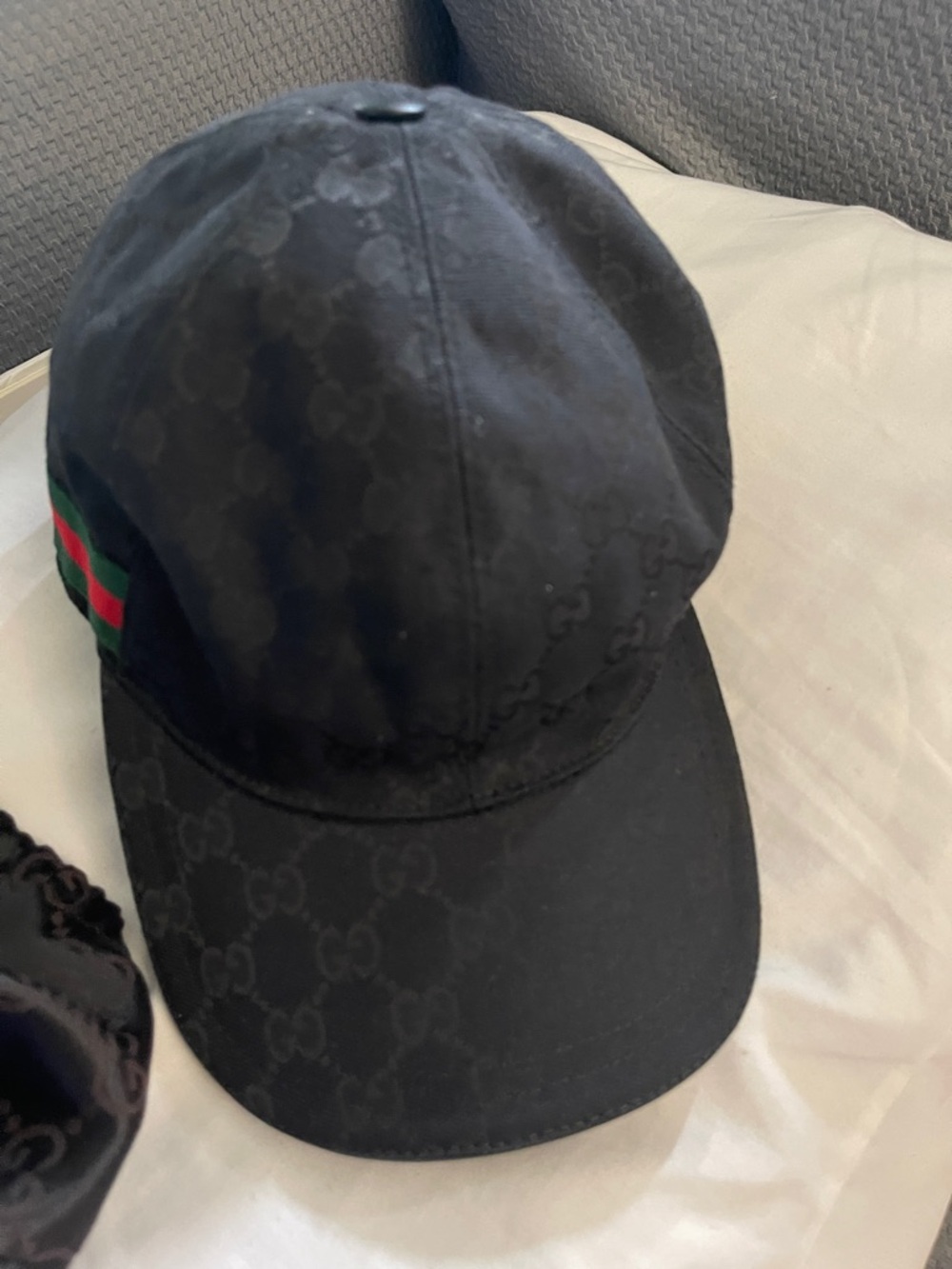 Luxury Black Logo-Pattern Baseball Cap with Green-Red Web Stripe